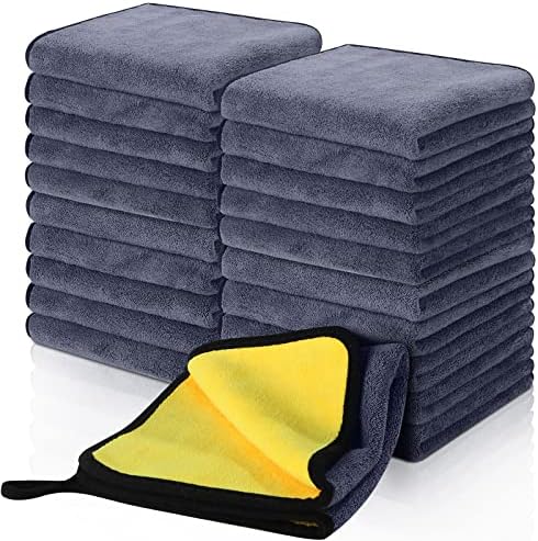 20 Pcs Microfiber Car Drying Towels 800 Gsm Thick Plush, Grey and Yellow by Nuenen