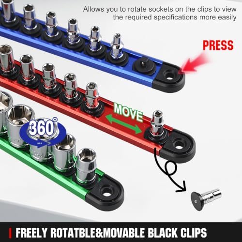 Socket Organizer Set - Socket Rail & Socket Holder with Ratchet Organizer - 240 Clips Total (84 for 1/4", 84 for 3/8", 72 for 1/2") - Socket Organizer for Tool Box Drawer. - Image 4
