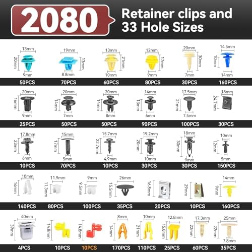 2080PCS Auto Retainer Clips Kit with Fastener Plier, Trim Removal Tools and 3-Layer Organizer Box, 33 Most Common Push Rivets for Car Bumper, Fender, Door Panel and Interior Repair - Image 2