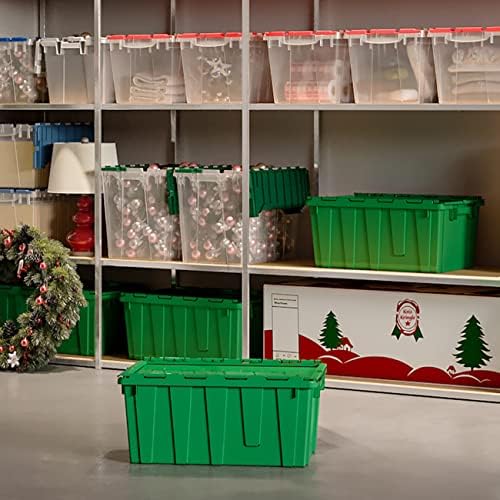 Buckhorn AR2717120204000 Industrial Plastic Stackable Storage KeepBox Tote Container with Hinged Attached Lid, 27-Inch L x 17-Inch W x 12-Inch H, Green - Image 3