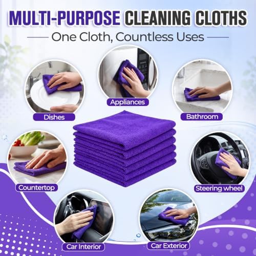 Nuenen Car Microfiber Clean Cloths, Purple, 12 x 12 Inch, 60 Pcs - Image 6