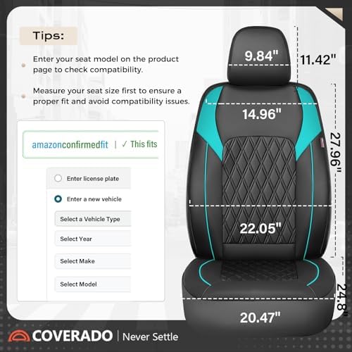 Coverado Front Seat Covers, Car Seat Covers for Cars, Waterproof Driver Seat Covers, Faux Leather Car Seat Cushion, Front Auto Seat Covers Luxury Car Seat Protector Universal Fit Most Cars, Black&Blue - Image 2