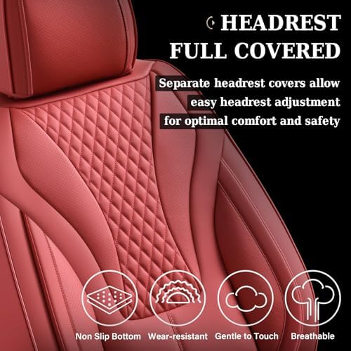 Coverado Red Nappa Leather Car Seat Covers Front Seats ，Waterproof Car Seat Protector & Cushion, Universal Fit for Most Cars - Image 4
