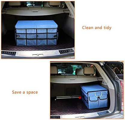 Car Trunk Organizer Collapsible Portable Multi Compartments Organizer with Non Slip Straps for SUV Truck Auto Vehicle Car Auto Minivan (Large covered, Blue) - Image 4