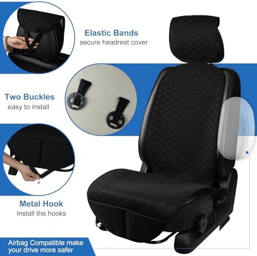 2 Pack Car Seat Covers, Front Seat Covers for Cars, Breathable Linen Car Seat Protector, Universal Fits for Most Automotive, Vehicles, SUVs, Cars, Sedans(Black) - Image 7