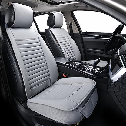 2pc Car Seat Covers, Luxury Car Protectors, Universal Anti-Slip Driver Seat Covers, Edge Wrapping Front Car Seat Covers with PU Leather(Gray) by SunnyColor