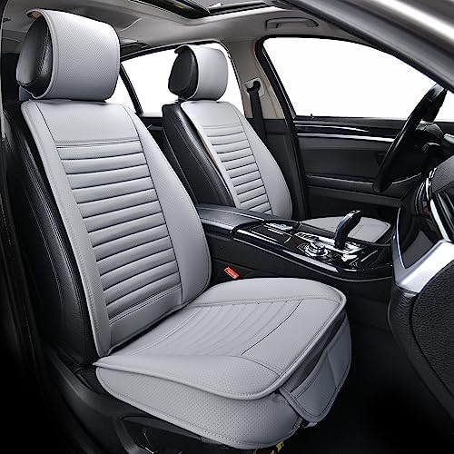 2pc Car Seat Covers, Luxury Car Protectors, Universal Anti-Slip Driver Seat Covers, Edge Wrapping Front Car Seat Covers with PU Leather(Gray) by SunnyColor