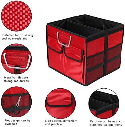 Car Trunk Organizer Collapsible Portable Multi Compartments Organizer with Non Slip Straps for SUV Truck Auto Vehicle Car Auto Minivan(Small without cover, Red) - Image 3