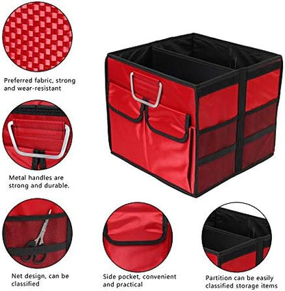 Car Trunk Organizer Collapsible Portable Multi Compartments Organizer with Non Slip Straps for SUV Truck Auto Vehicle Car Auto Minivan(Small without cover, Red) - Image 3