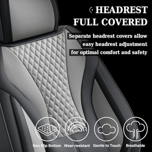 Coverado Waterproof Nappa Leather Car Seat Covers, Automotive Fullset Seat Covers, 5 Seat Car Seat Cushion & Protector, Black&Gray Front and Rear Covers Universal Fit for Most Cars, SUVs, Trucks - Image 6