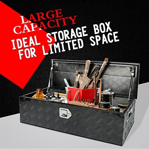 BLACKHORSE-RACING 39 x 13 x 10 Inches Heavy Duty Truck Bed Tool Box，Diamond Plate Trailer Pickup Truck Bed ATV Storage Organizer Toolboxes, Black - Image 3