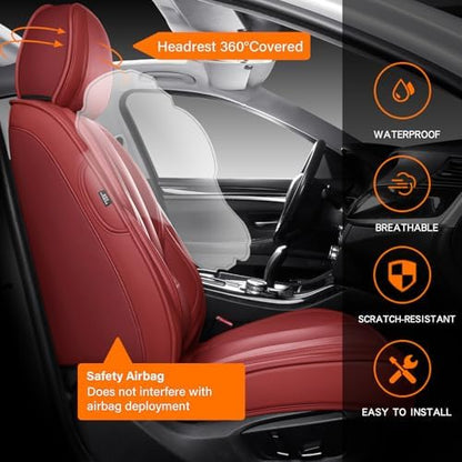 MINGBRON Front Car Seat Covers, Leather Car Seat Covers, Fit for Most Cars SUV and Most Sedan Red - Image 4