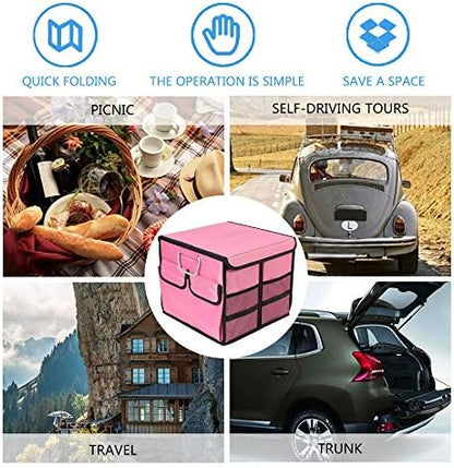 Car Trunk Organizer Collapsible Portable Multi Compartments Organizer with Non Slip Straps for SUV Truck Auto Vehicle Car Auto Minivan (Small Covered, Pink) - Image 7