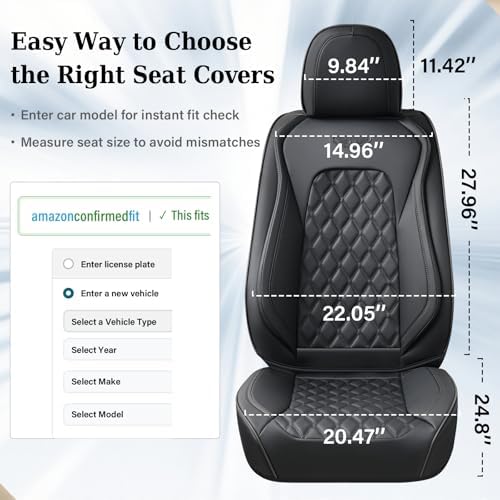 Coverado Front Seat Covers, Waterproof Nappa Leather Anti-Scratch Protectors, Universal Fit for Sedans, SUVs, Pickups, Car Accessories, Waterproof Seat Covers-Black - Image 6