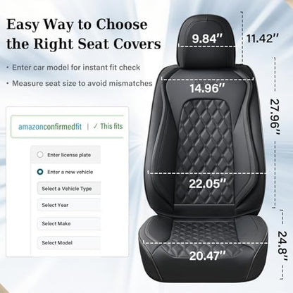 Coverado Front Seat Covers, Waterproof Nappa Leather Anti-Scratch Protectors, Universal Fit for Sedans, SUVs, Pickups, Car Accessories, Waterproof Seat Covers-Black - Image 6