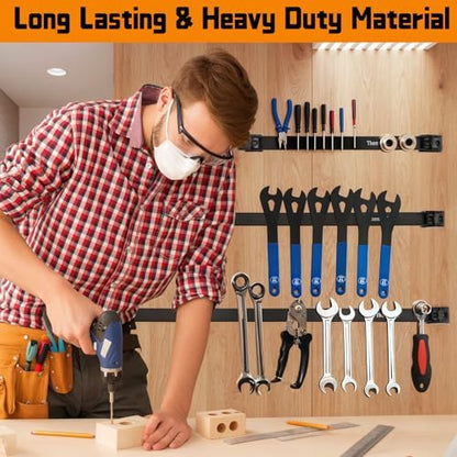24" Magnetic Tool Holder Strip, 4 Pieces Black Metal Tool Organizer Rack with Stainless Steel Surface, Magnet Bar for Garage Workshop, Easy To Install with Mounting Screws - Image 2