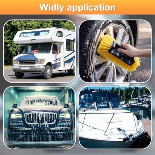 Vesici 8 Pcs Car Wash Brush Head with Soft Detailing Bristle Flow Thru Car Cleaning Brush Exterior Cars Wash Equipment for Auto Truck RV Boat Camper Washing, 10 Inch (Yellow) - Image 6