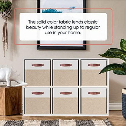 Ornavo Home 13x13 Foldable Fabric Storage Cube Bins, 6 Pack, White/Khaki - Image 2