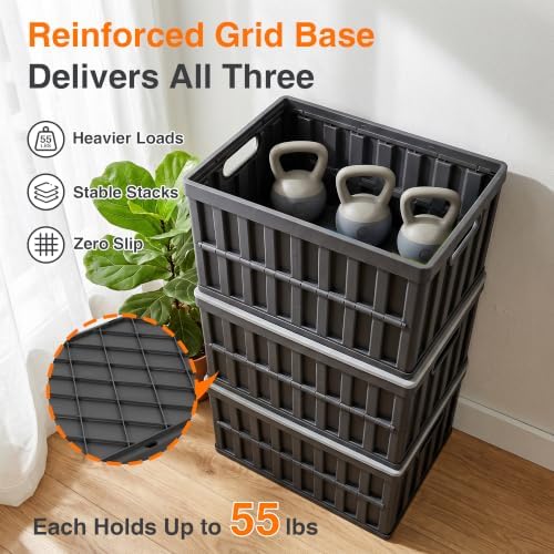 Citylife 64L Collapsible Storage Bins with Lids Plastic Storage Containers for Organizing Stackable Storage Box Large Heavy Duty Utility Crates, 2 Packs - Image 3