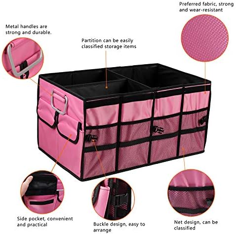 Car Trunk Organizer Collapsible Portable Multi Compartments Organizer with Non Slip Straps for SUV Truck Auto Vehicle Car Auto Minivan (Large without cover, Pink) - Image 6