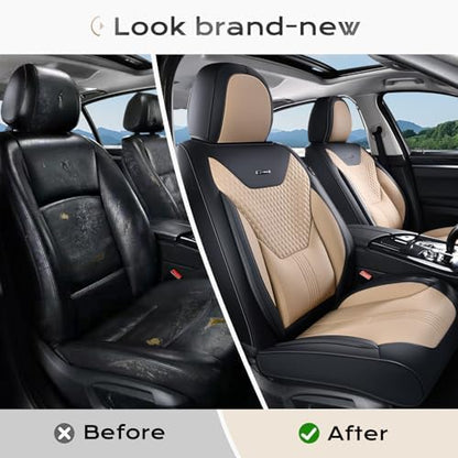 Coverado Car Seat Covers with Lumbar Support, Front Covers for Cars, Universal Automotive Seat Cover, Waterproof, Leather Car Seat Cushion, Interior Seat Protectors for Most Cars - Image 5
