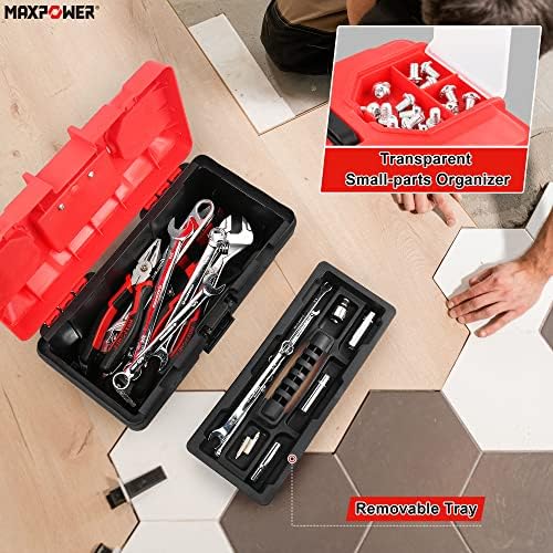 MAXPOWER Small Tool Box, 14-inch Plastic Tool Boxes with Handle - Image 4