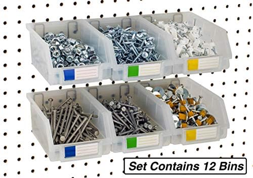 Pegboard Bins – 12 Pack Clear Large - Hooks to Any Peg Board - Organize Hardware, Accessories, Attachments, Workbench, Garage Storage, Craft Room, Tool Shed, Hobby Supplies, Small Parts - Image 3
