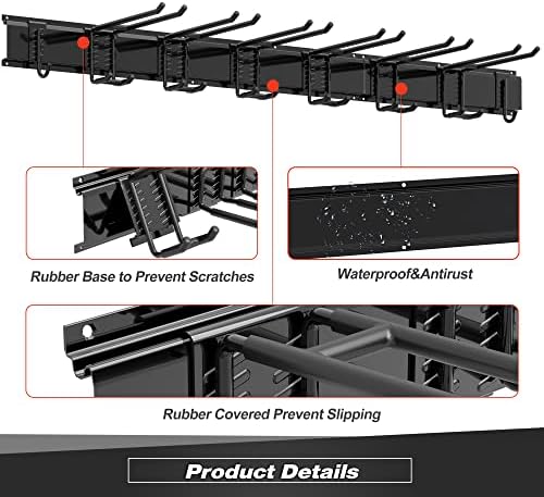 Sttoraboks Garage Wall Organizer, Heavy Duty Tool Hangers for Garage Wall with 8 Double Hooks & 3 Rails, Tool Organizer Wall Mount, Garage Hanging Storage Rack for Shovel, Rake, Broom and Ski Gear - Image 4