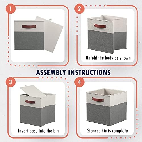 Ornavo Home 13x13 Foldable Fabric Storage Cube Bins, 6 Pack, White/Gray - Image 7