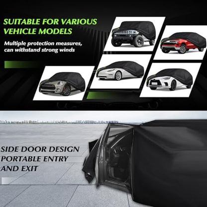 16-Layer 600D Heavy Duty All Weather Car Cover, Waterproof UV Snow Dust Scratch Resistant Universal Full Cover for MPV 199"-210"/ 16.5-17.5 ft Outdoor Indoor Black - Image 4