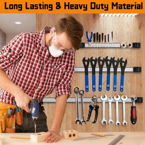 24" Magnetic Tool Holder Strip, 4 Pieces Silver Metal Tool Organizer Rack with Stainless Steel Surface, Magnet Bar for Garage Workshop, Easy To Install with Mounting Screws - Image 2