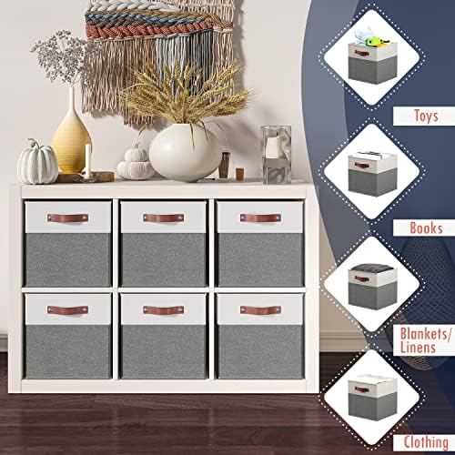 Ornavo Home 13x13 Foldable Fabric Storage Cube Bins, 6 Pack, White/Gray - Image 3