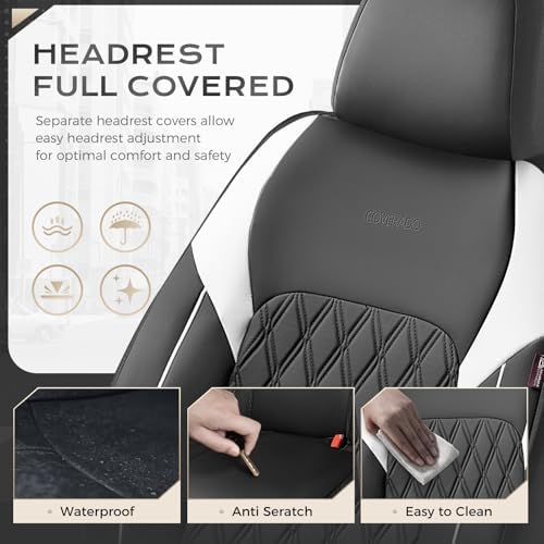 Coverado Automotive Seat Covers, Car Seat Covers Full Set, Car Seat Cover, Waterproof Seat Covers, Car Seat Protector Car Seat Cushion Interior Truck Accessories Universal Fit Most Cars, Black&White - Image 6