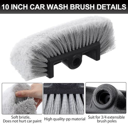 Vesici 4 Pcs Car Wash Brush Head with Soft Detailing Bristle Flow Thru Car Cleaning Brush Exterior Cars Wash Equipment for Auto Truck RV Boat Camper Washing, 10 Inch (Grey) - Image 3