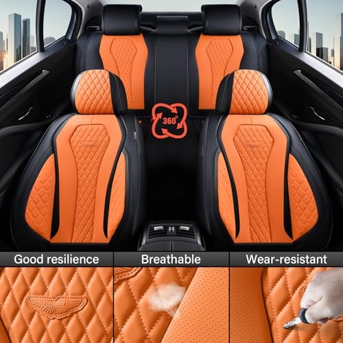 Coverado Car Seat Covers, Seat Covers Front Seats,Orange Car Seat Cover, Waterproof Car Seat Covers, Car Seat Cushion, Front Leather Seat Protector Fit for Most Cars - Image 5