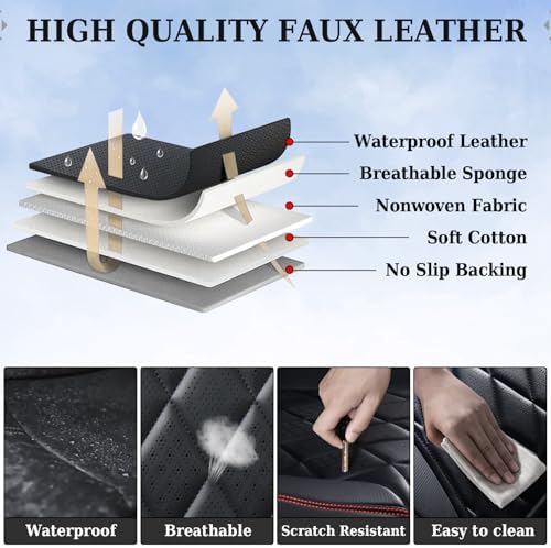 Coverado Seat Covers, Car Seat Covers Front Seats, Black Red Line Car Seat Cover, Luxury Faux Leather Front Seat Covers, Seat Cushion, Waterproof Automotive Seat Covers Universal Fit Most Cars - Image 5