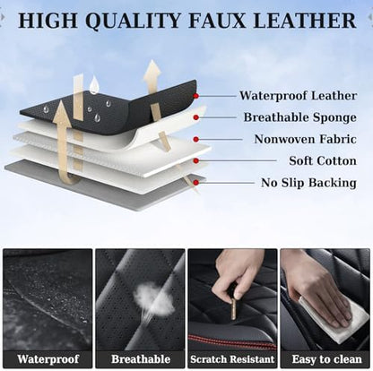 Coverado Seat Covers, Car Seat Covers Front Seats, Black Red Line Car Seat Cover, Luxury Faux Leather Front Seat Covers, Seat Cushion, Waterproof Automotive Seat Covers Universal Fit Most Cars - Image 5