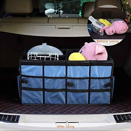 Car Trunk Organizer Collapsible Portable Multi Compartments Organizer with Non Slip Straps for SUV Truck Auto Vehicle Car Auto Minivan(Large without cover, Blue) - Image 3