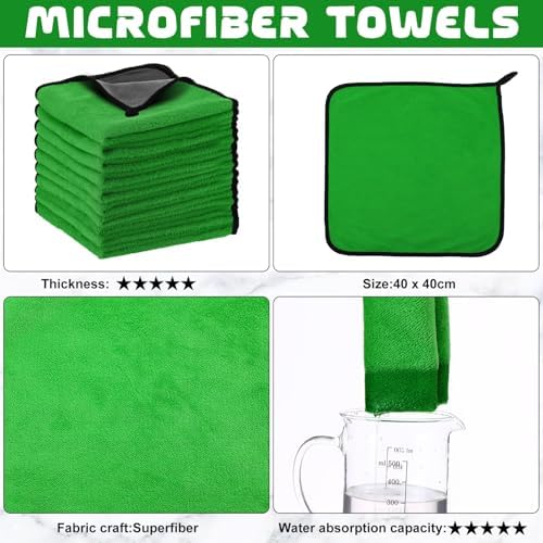 Tallew 50 Pcs Microfiber Towels:16"x16" Microfiber Drying Towels Bulk Micro Fiber Car Cleaning Cloth for Cars Drying Washing Polishing Office Windows Cleaning Household Supplies (Green,Gray) - Image 4