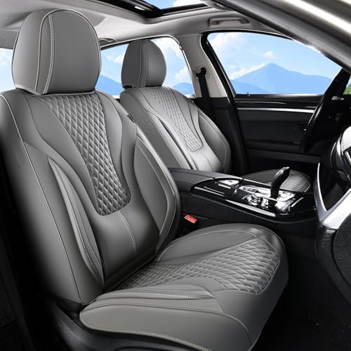 Coverado Gray Nappa Leather Car Seat Covers Front Seats ，Waterproof Car Seat Protector & Cushion, Universal Fit for Most Cars by COVERADOAUTO