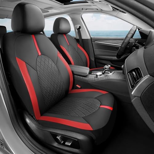 Coverado Red Car Seat Covers Full Set, Waterproof Front Seats Back Seat Cover, Leather Car Seat Cushion Universal Fit for Most Cars - Image 2