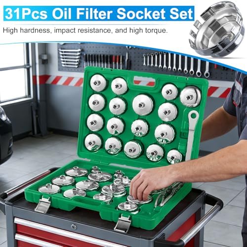 35PCS Oil Filter Wrench Set, 1/2" Drive Cup Type, Stainless Steel - Image 2
