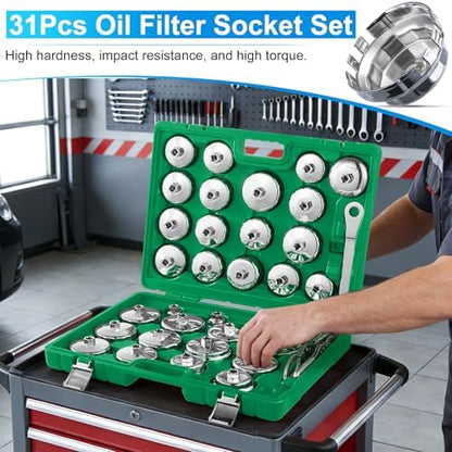 35PCS Oil Filter Wrench Set, 1/2" Drive Cup Type, Stainless Steel - Image 2