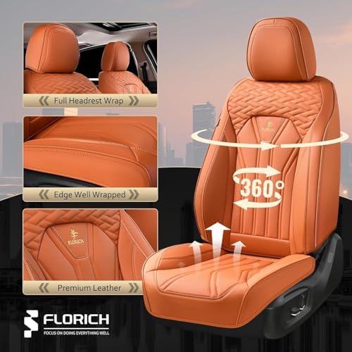 FLORICH Car Seat Covers Full Set Orange Seat Cover Front Seats and Back Leather Seat Covers for Cars Waterproof Car Seat Cushion Universal Car Seat Protector Fit for Most Cars Trucks SUVs - Image 5