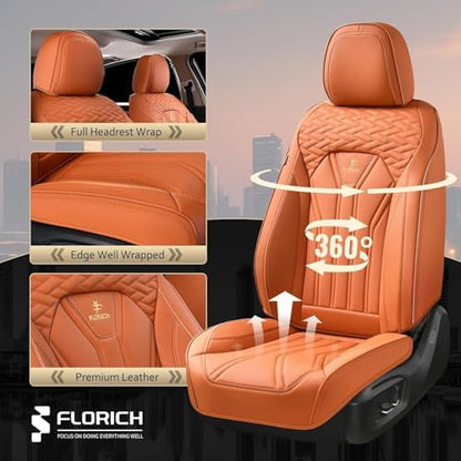 FLORICH Car Seat Covers Full Set Orange Seat Cover Front Seats and Back Leather Seat Covers for Cars Waterproof Car Seat Cushion Universal Car Seat Protector Fit for Most Cars Trucks SUVs - Image 5