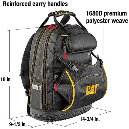 CAT 18-Inch Pro Tool Back Pack, 32 Pockets for Tool Storage and Organization, Premium 1680D Water-Resistant Polyester Weave, Padded Shoulder and Waist Support, Molded Bottom - 980197N - Image 2