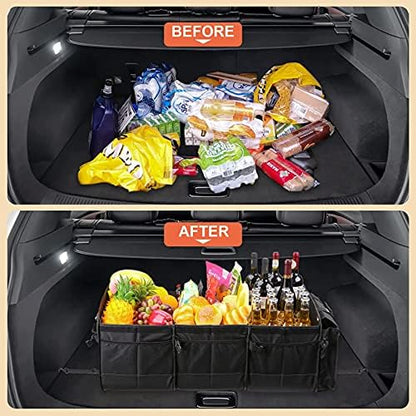 Car Trunk Organizer with Lid & Removable Leakproof Cooler Bag，Foldable Cover,Large Trunk Organizers,Multi-Compartment Collapsible Cargo Storage Organizer for SUV,Van,Truck,Sedan(3 Compartments,Black) - Image 4