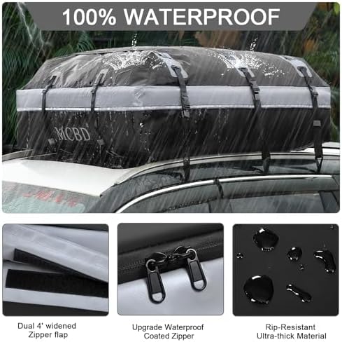 Rooftop Cargo Carrier, 21 Cubic Feet Soft-Shell Waterproof Car Roof Luggage Bag for All Vehicles SUV with/Without Rails, Includes 10 Reinforced Straps + 6 Door Hooks,Storage Bag,Anti-Slip Mat - Image 4