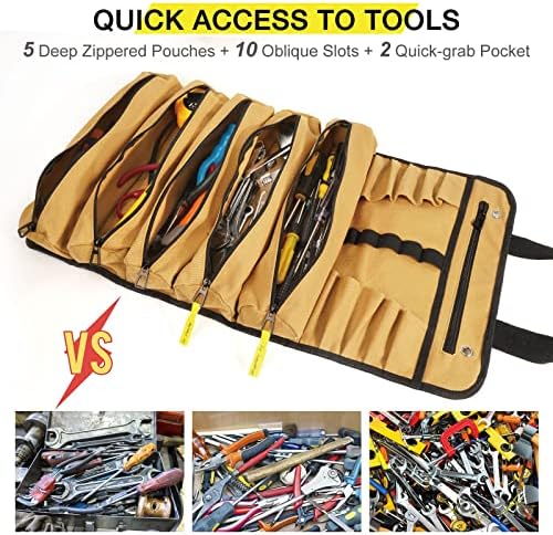 Terrev Tool Roll Up Bag - 18oz Heavy Duty Canvas - Motorcycle Tool Roll Pouch with 17 Pockets, Multi-Purpose Wrench Tool Organizer for Electrician - Image 3