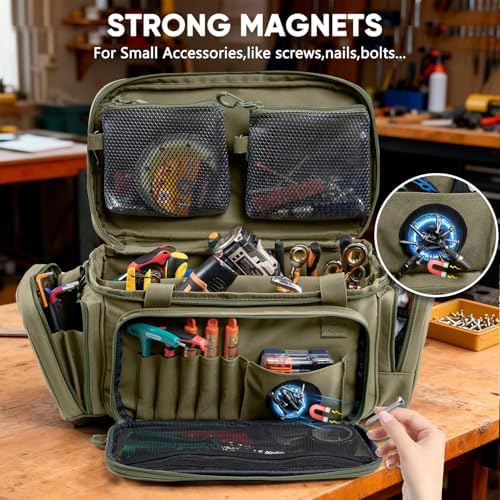 Heavy Duty Tool Bag Organizer with Strong Magnets & Detachable Pouches, Tactical Tool Tote for Men, Multiple Pockets, Anti-Friction Bottom Utility Tool's Bag for Electrician,Mechanic - Image 3